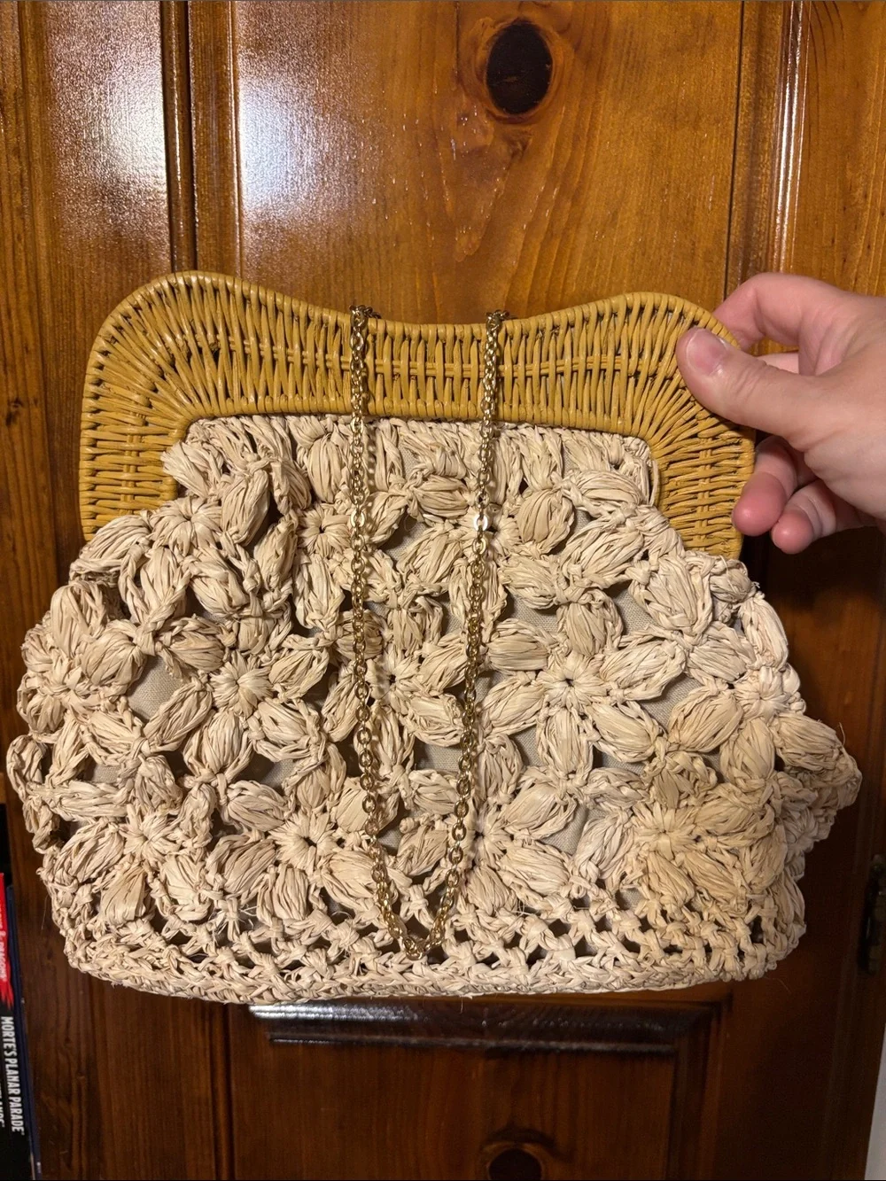 Boho Crochet Beige Crossbody Bag with Woven Handle